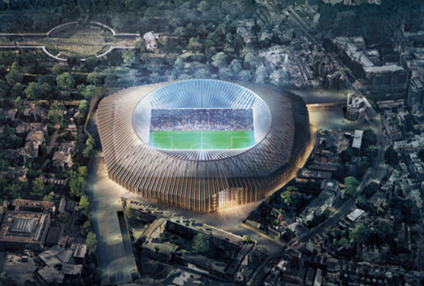 Новый стадион Челси ночью. Фото